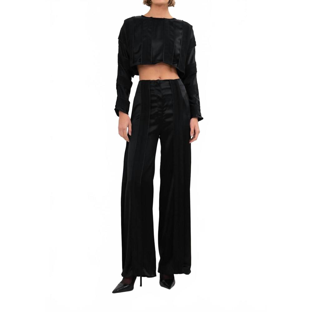 Black Straight Leg Satin Pants - Women's